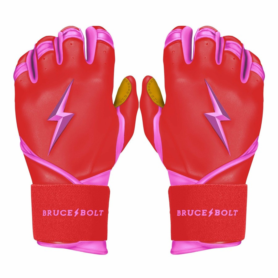 Batting Gloves * | Bruce Bolt Premium Pro Bader Series Long Cuff Batting Gloves | Pink