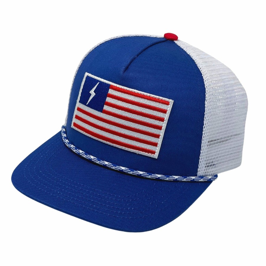 Apparel * | Bruce Bolt "Bolt And Stripes Flag" Patch 5-Panel Mesh Snapback Rope Trucker Hat