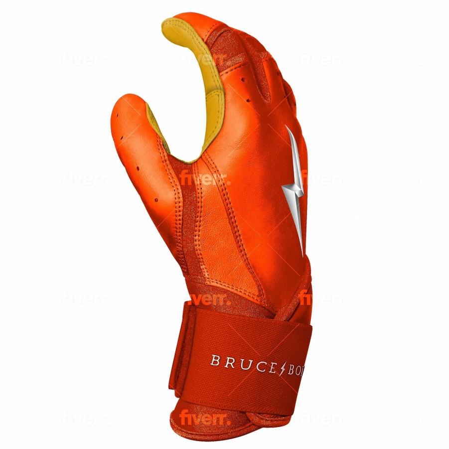 Batting Gloves * | Bruce Bolt Premium Pro Long Cuff Batting Gloves | Orange