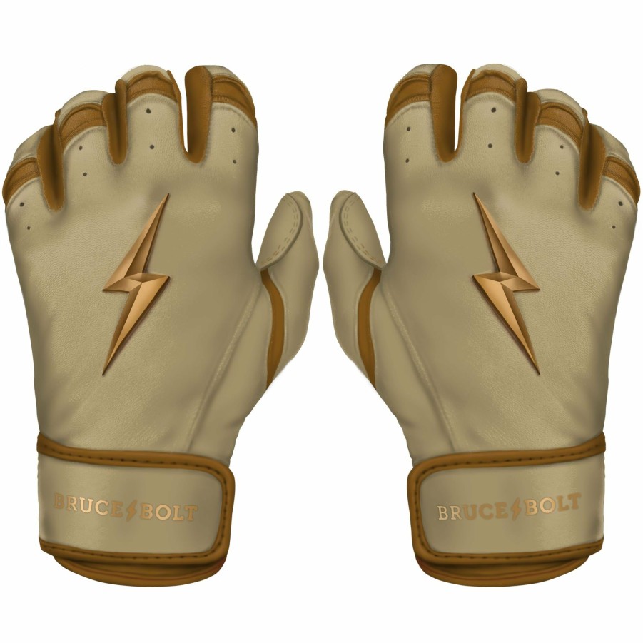 Batting Gloves * | Bruce Bolt Premium Pro Gold Series Short Cuff Batting Gloves