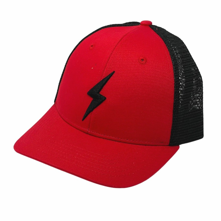 Apparel * | Bruce Bolt 6-Panel Tc42 Series Mesh Snapback Red W/ Black Bolt