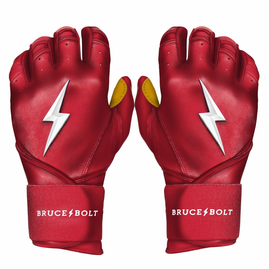 Batting Gloves * | Bruce Bolt Premium Pro Long Cuff Batting Gloves | Red