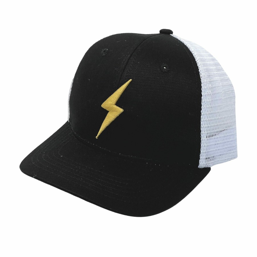 Apparel * | Bruce Bolt 6-Panel Gold Series Mesh Snapback Trucker Hat Black W/ Gold Bolt