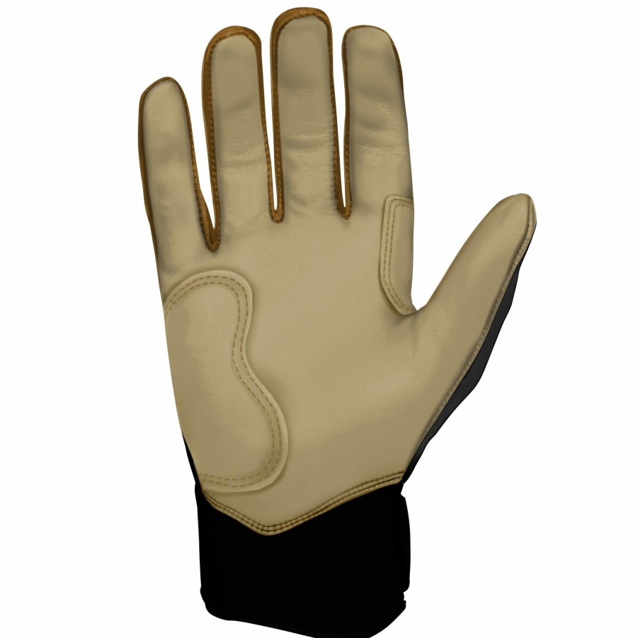 Batting Gloves * | Bruce Bolt Premium Pro Gold Series Short Cuff Batting Gloves Gold Black