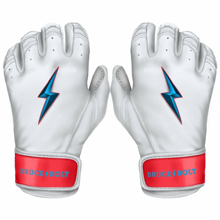 Batting Gloves * | Bruce Bolt Premium Pro Brinson Series Short Cuff Batting Gloves | White