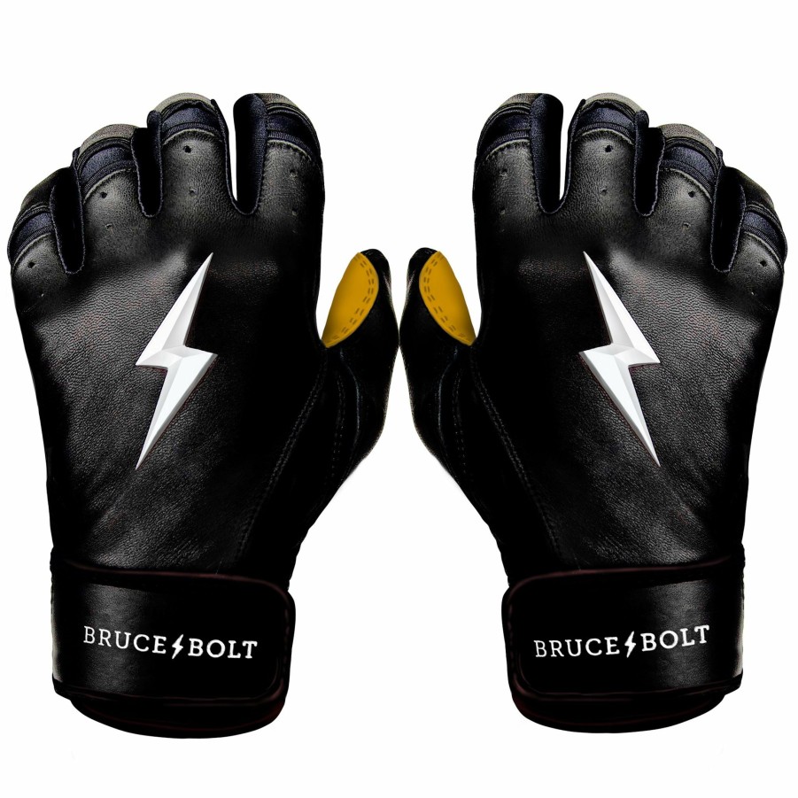 Batting Gloves * | Bruce Bolt Premium Pro Short Cuff Batting Gloves | Black