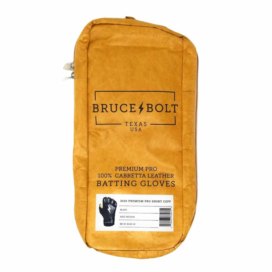 Batting Gloves * | Bruce Bolt Premium Pro Short Cuff Batting Gloves | Black