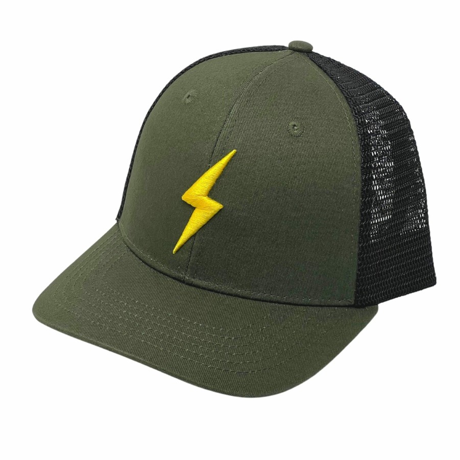 Apparel * | Bruce Bolt 6-Panel Military Series Mesh Snapback Trucker Hat Green W/ Yellow Bolt