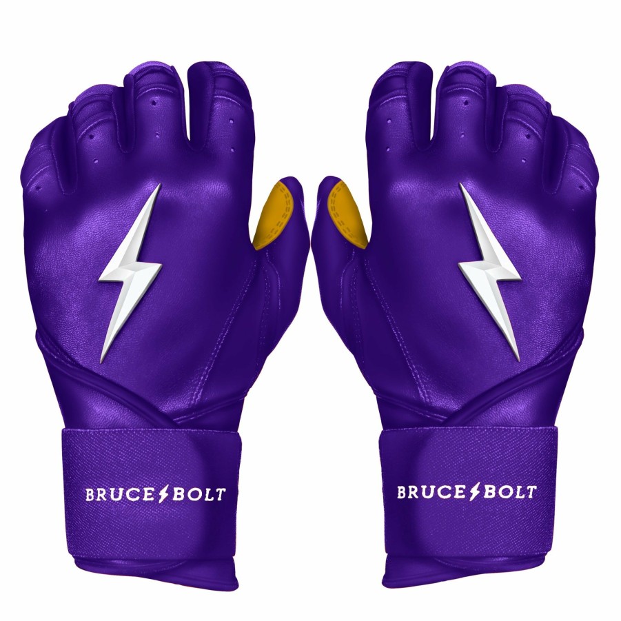 Batting Gloves * | Bruce Bolt Premium Pro Long Cuff Batting Gloves | Purple