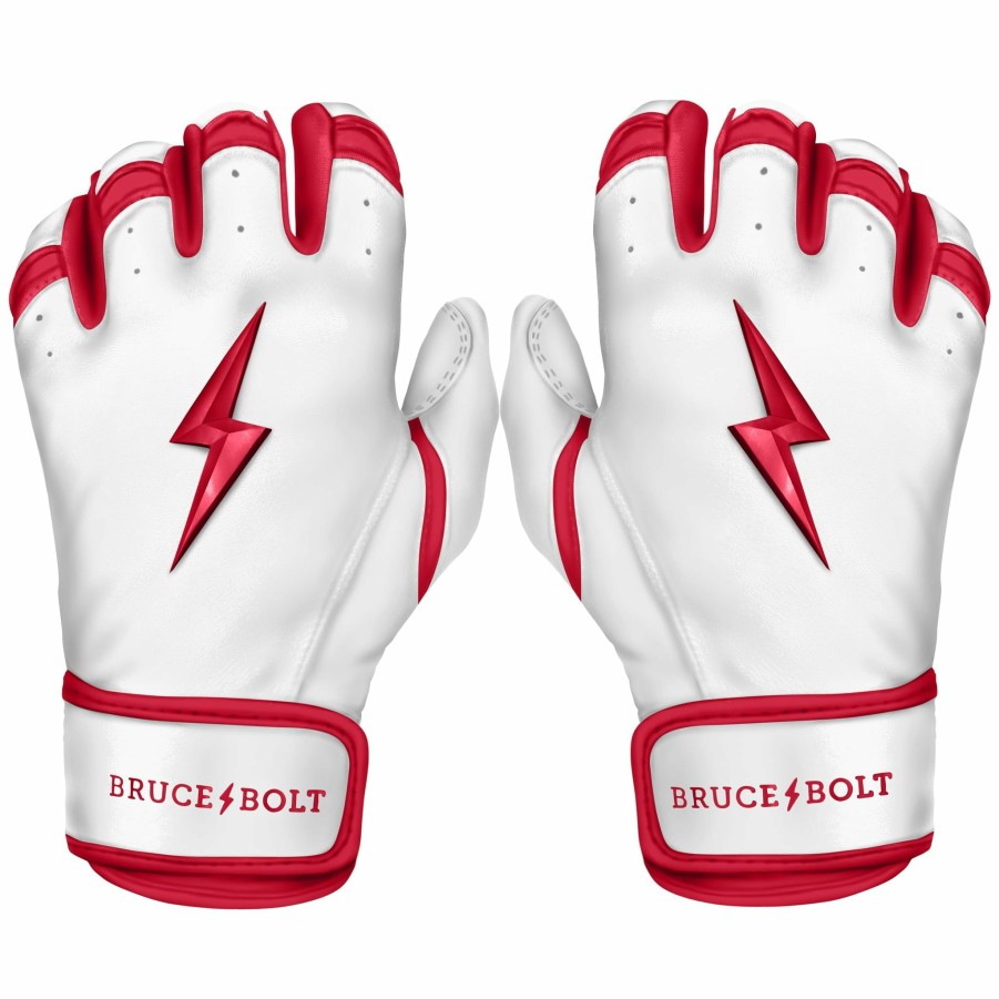 Batting Gloves * | Bruce Bolt Premium Pro Bader Series Short Cuff Batting Gloves | White