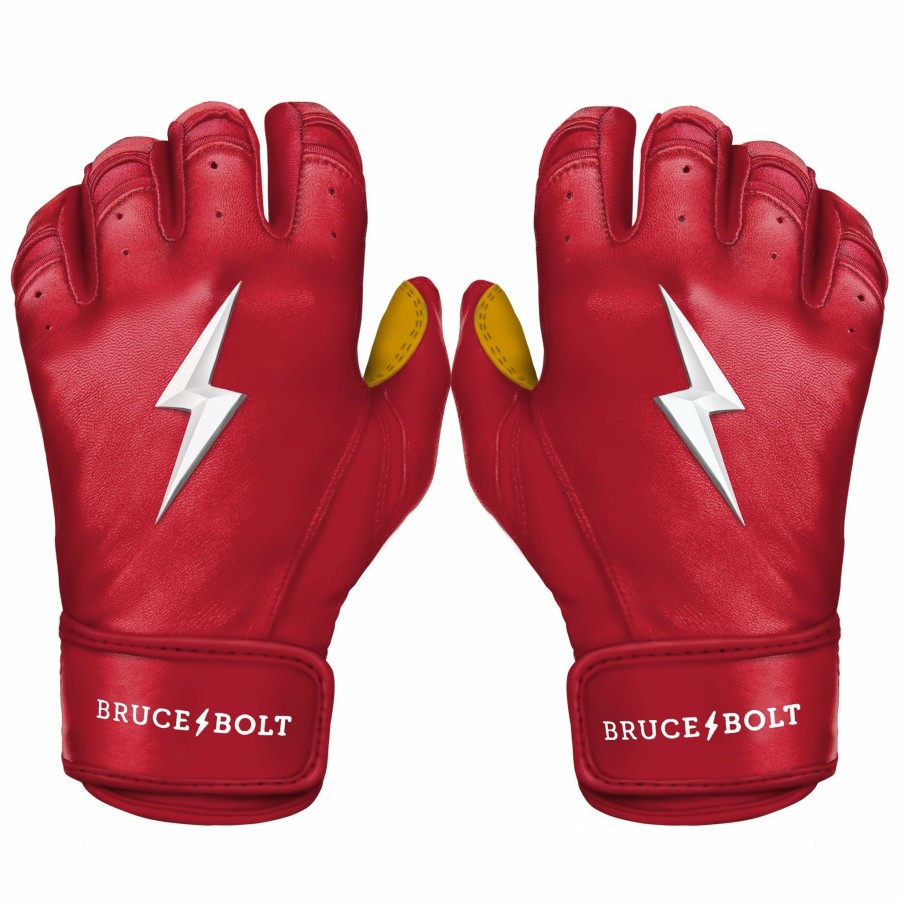 Batting Gloves * | Bruce Bolt Premium Pro Short Cuff Batting Gloves | Red