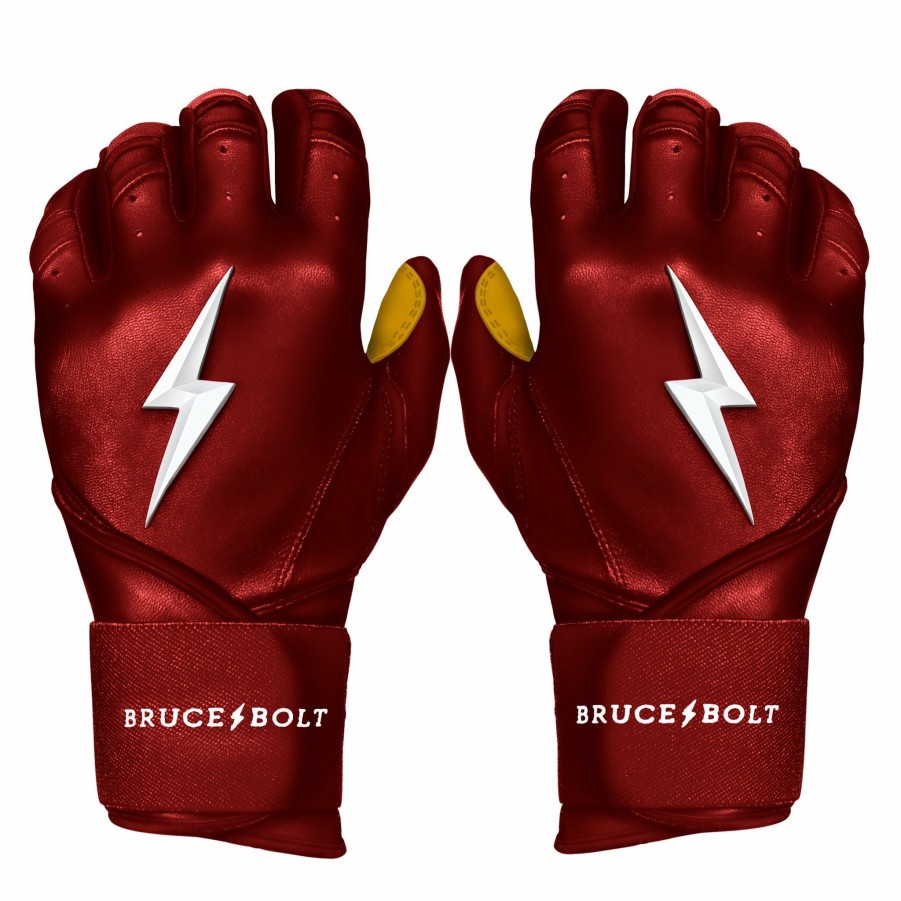 Batting Gloves * | Bruce Bolt Premium Pro Long Cuff Batting Gloves | Maroon