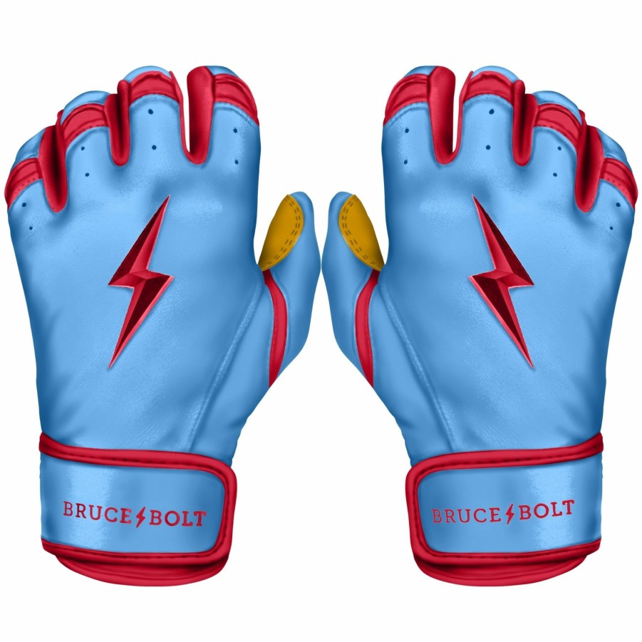 Batting Gloves * | Bruce Bolt Premium Pro Bader Series Short Cuff Batting Gloves | Baby Blue