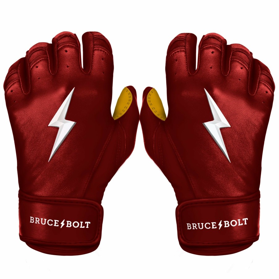 Batting Gloves * | Bruce Bolt Premium Pro Short Cuff Batting Gloves | Maroon