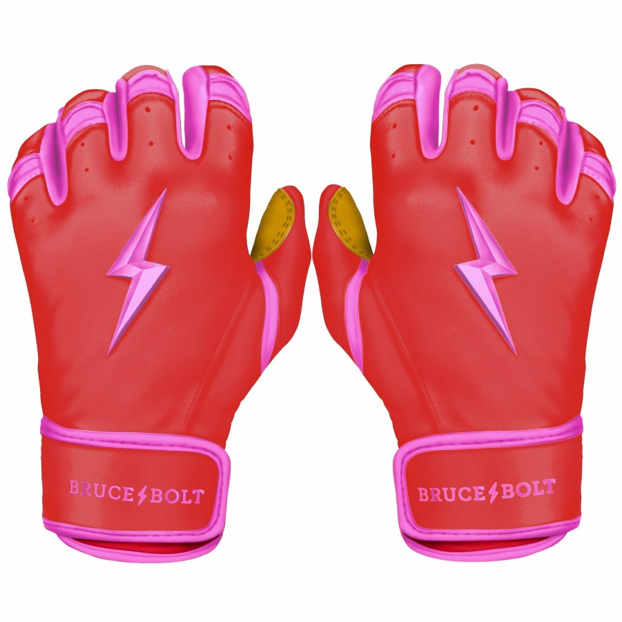 Batting Gloves * | Bruce Bolt Premium Pro Bader Series Short Cuff Batting Gloves | Pink