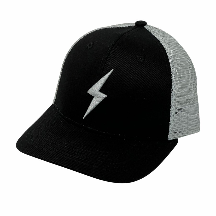 Apparel * | Bruce Bolt 6-Panel Chrome Series Mesh Snapback Trucker Hat Black W/ Silver Bolt