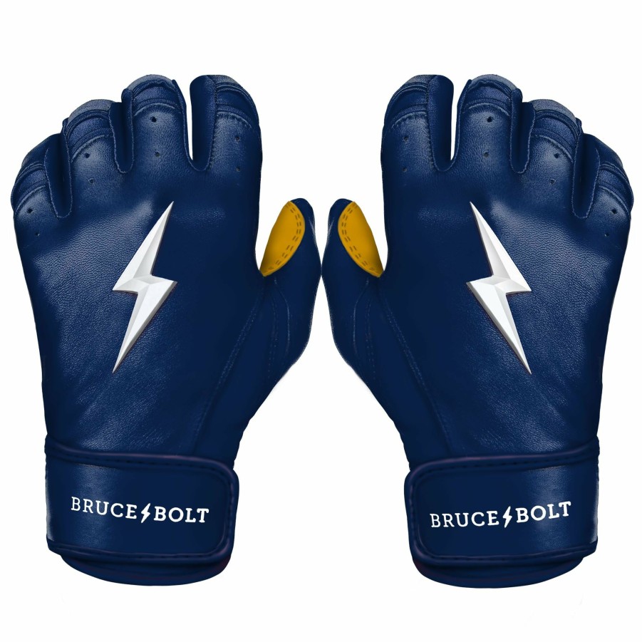 Batting Gloves * | Bruce Bolt Premium Pro Short Cuff Batting Gloves | Navy