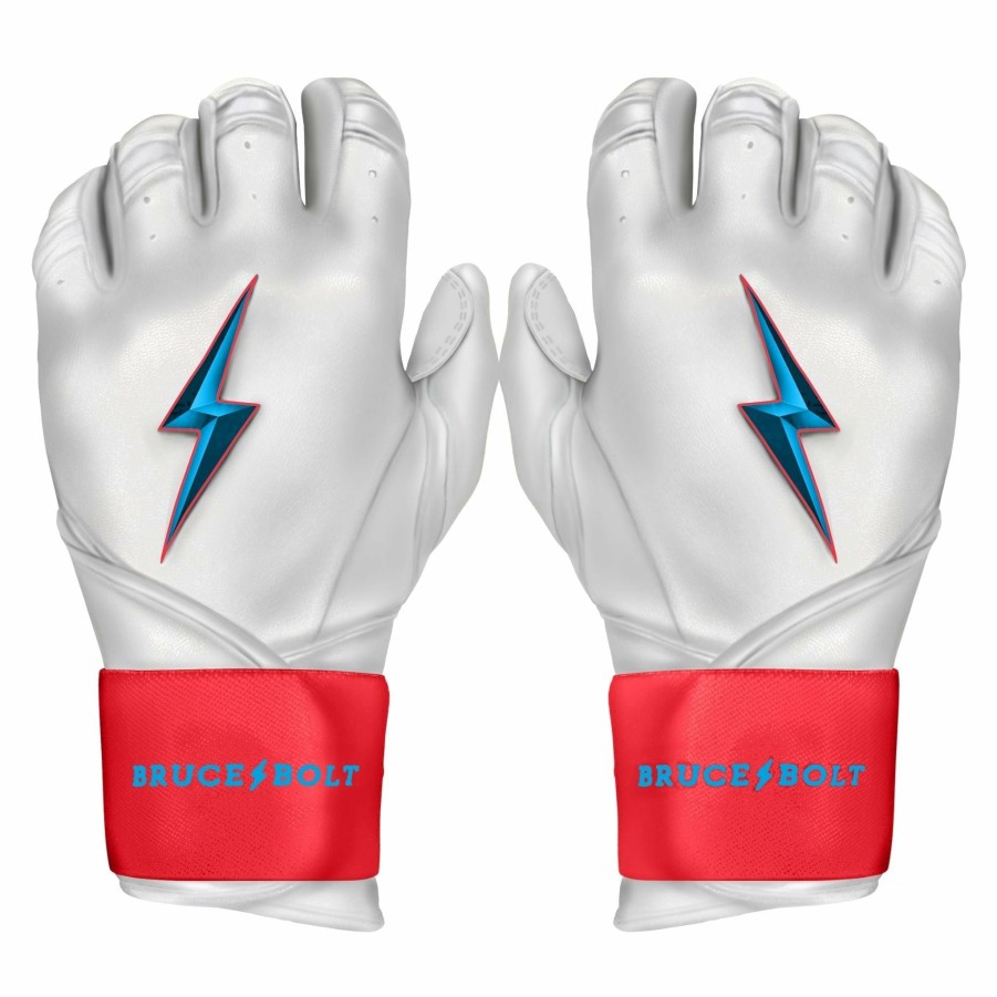 Batting Gloves * | Bruce Bolt Premium Pro Brinson Series Long Cuff Batting Gloves | White