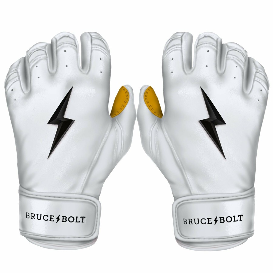 Batting Gloves * | Bruce Bolt Premium Pro Short Cuff Batting Gloves | White