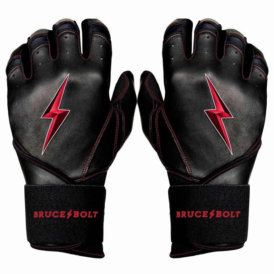 Batting Gloves * | Bruce Bolt Premium Pro Tc42 Series Long Cuff Batting Gloves | Black