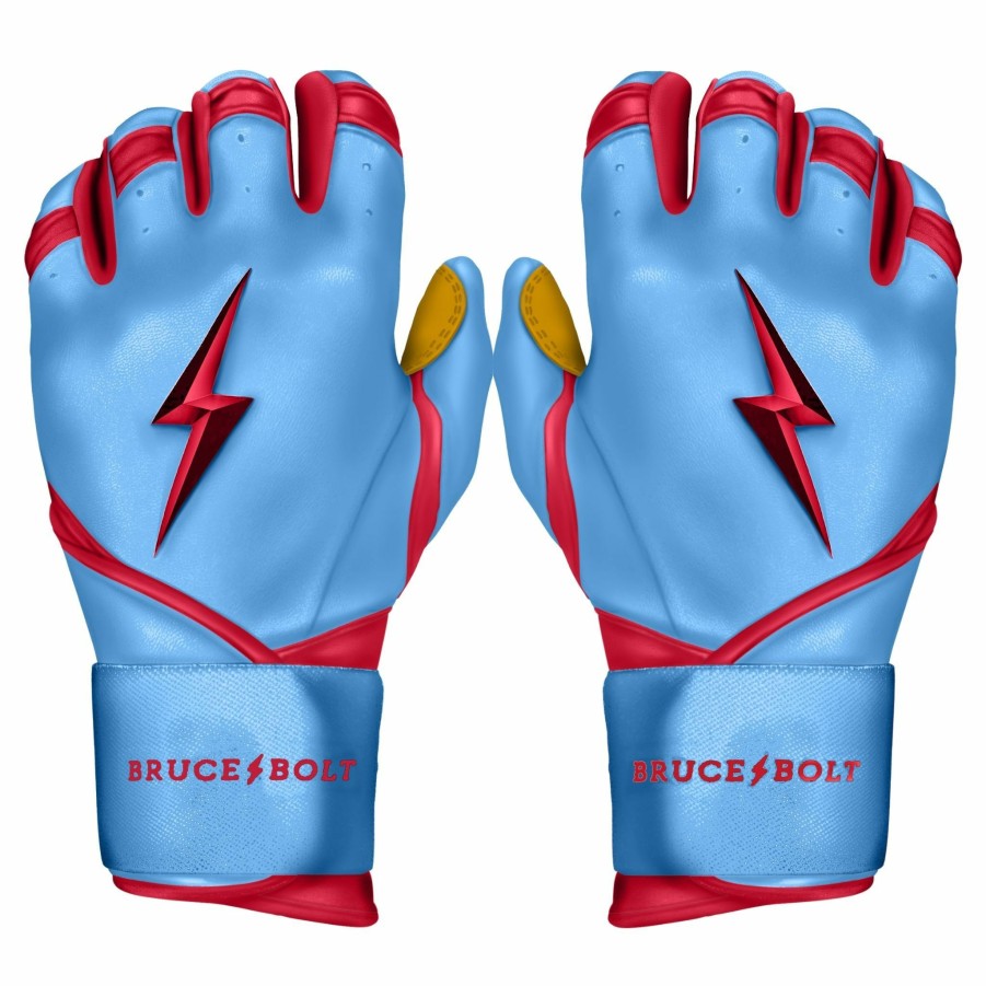 Batting Gloves * | Bruce Bolt Premium Pro Bader Series Long Cuff Batting Gloves | Baby Blue