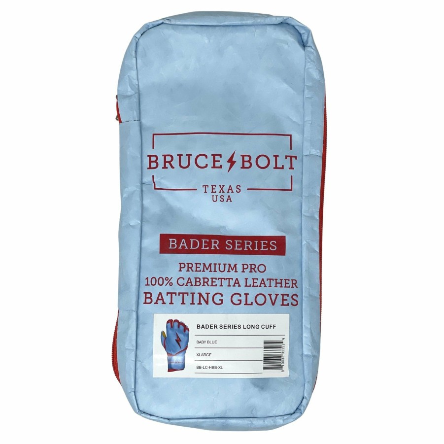 Batting Gloves * | Bruce Bolt Premium Pro Bader Series Long Cuff Batting Gloves | Baby Blue